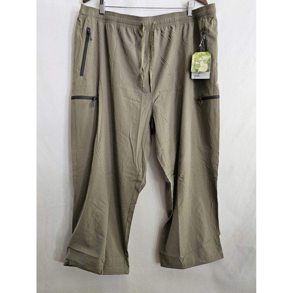 Libin Capri Khaki Cargo Pants Zip Pockets Lightweight Travel Jogger Womens XXL